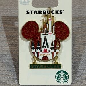 NEW Starbucks Disney Parks 2024 Walt Glitter Mickey Ears & Cinderella Castle Pin